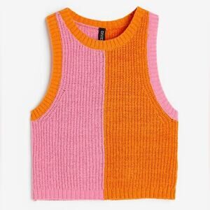 H&M tank top cropped Rib-knit Sweater Vest Pink orange color-block sleeveless